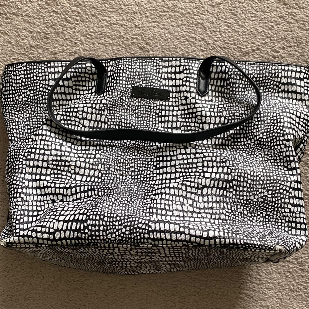 Vera Bradley black and white pebbled leather tote bag